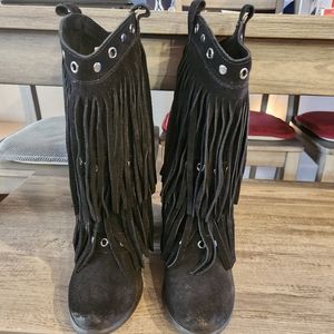 Naughty Monkey Fringe Black Boots in Excellent Condition *Size 6*